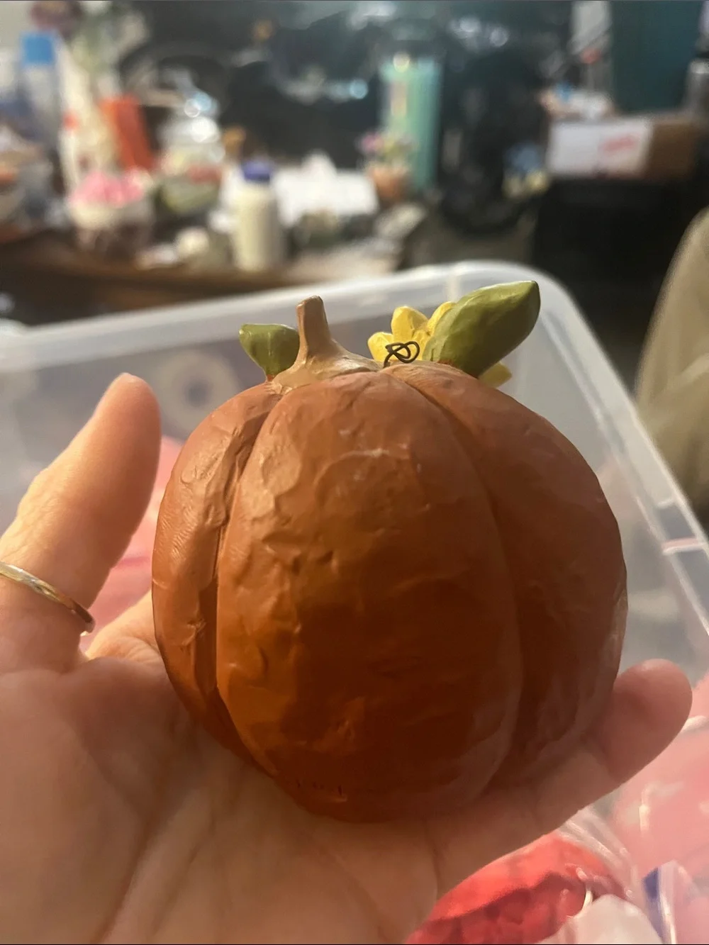 Thanksgiving Pumpkin Figurine with Sunflower Accent scripture Psalms 147.7 309
